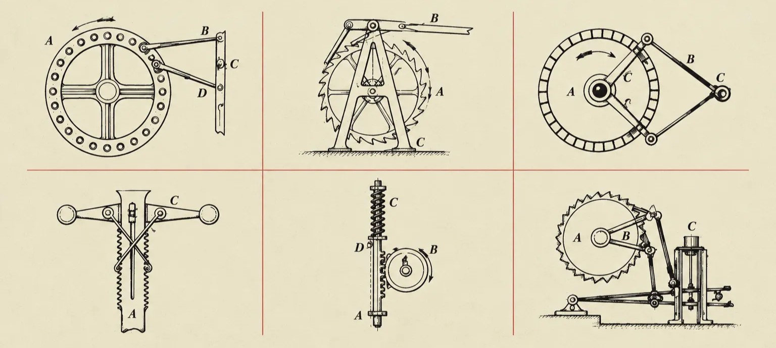 A planetary gear train drawn in red and green on a drafting grid.